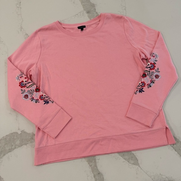 Talbots Floral Embroidered Crewneck Sweatshirt Women’s Large Pink Feminine Boho - Picture 1 of 7